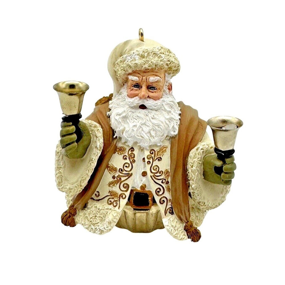 Christmas Hallmark Keepsake Ornament Santa Bell White Gold Jolly Kris Kringle
